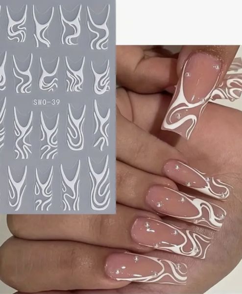 Trend French stencils waves white, 20 pieces