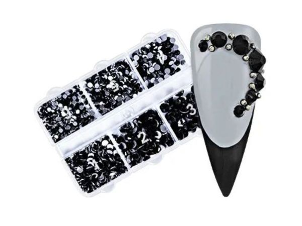 NailArt Strass Box S03 noir, différentes tailles, env. 900 pcs.