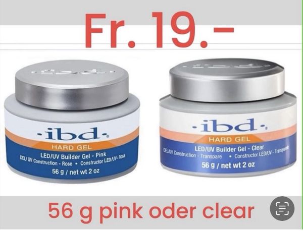 IBD Builder Gel clear ou pink 56 g, viscosité moyenne, autolissant, prix spécial