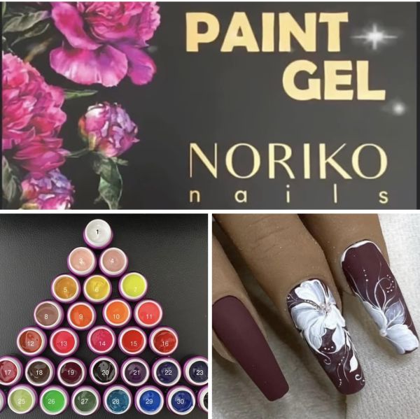 Noriko Gelpaint for 3D, one stroke and highlevel nail art, 30 colors